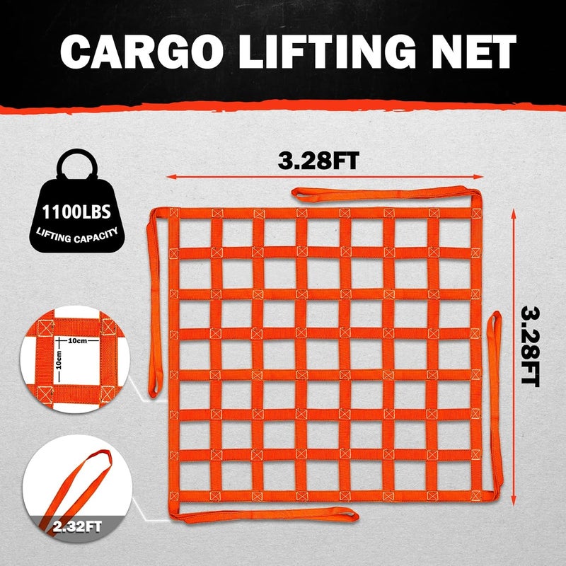 FITHOIST Cargo Lifting Net 1100LBS, 3.28'x3.28' Safety Lifting Net Straps for Hoist 10cm Square Mesh, Sling Hoisting Net, Heavy Duty Cargo Net for Construction Moving Towing Hoisting Loading Unloading - Image 3